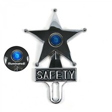Hot Rod Jewel Safety Star Chromed License Plate Topper Blue Led Illumination
