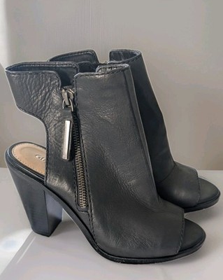 GIANNA BINI Woman's Black Leather Open Toe Heeled Boots - Size 7M