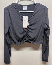 Calia Long Sleeve swim top womens large rashguard shirt black New ruched