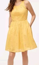 J. Crew Womens Sz 8 Stretch Fit & Flare  Yellow Pineapple Embroidery Dress