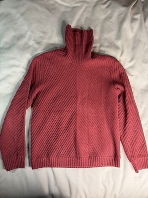 Enlist Pullover Herren rot 100% Merinowolle gerippt Rollkragen Größe M