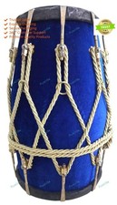 New Professional Blue velvet Dholak With Golden Fitting Instrument With Bag