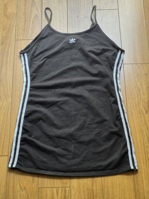 Adidas Vintage Black 3 Stripes Bodycon Cotton Tennis Women's Mini Dress XL 