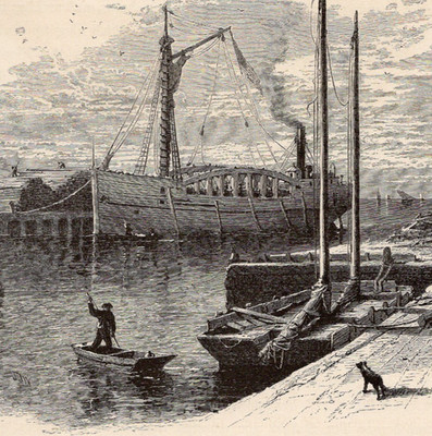 SANDUSKY OHIO   Great Lakes Lumber Boats & Lakefront Dock   1872 Engraving