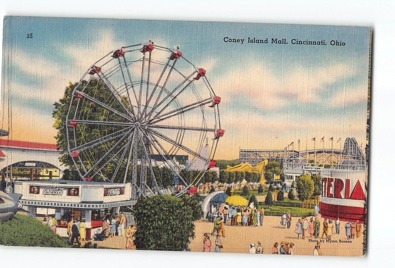 Cincinnati Ohio OH Postcard 1930-1945 Coney Island Mall Ferris Wheel