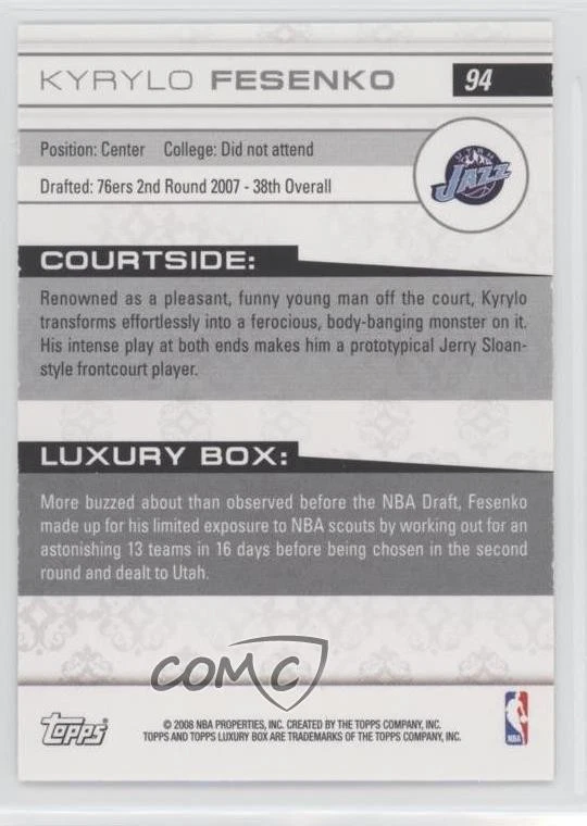 2007-08 Topps Luxury Box Rookie Bronze /249 Kyrylo Fesenko #94 Rookie RC - Image 2 of 2