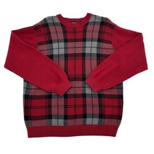 Arrow Men Sz L Plaid Crew Neck Sweater Red Black Gray Grandpa Core Y2K Soft