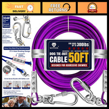 50ft Heavy Duty Dog Tie Out Cable for Large Dogs, Stainless Steel Tether Leash,