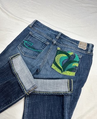 VTG Babydoll Y2K Fairycore Low Rise Jeans 29x32.5 Selvedge Flared Ed Hardy Style