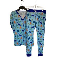 Little Sleepies Ocean Animals Bamboo Pajama Set Blue Henley Top Joggers L/M