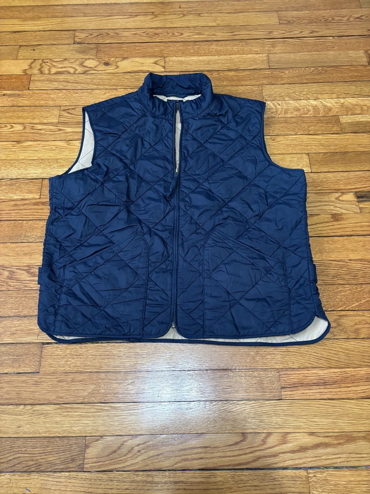 J. Crew Mens Walker Quilted Vest Size XL Navy Blue Full Zip Authentic Outerwear