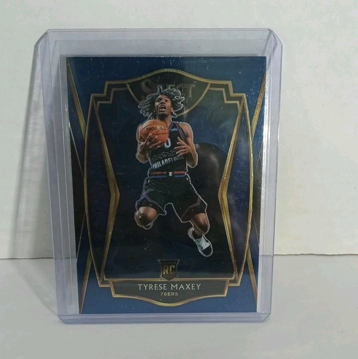 2020-21 Panini Select Tyrese Maxey Blue Prizm Rookie #174 Premier Level 76ers
