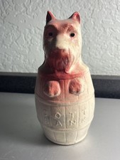 Antique SM&N Paper Mache Scottie Scottish Terrier Barrel Coin Bank
