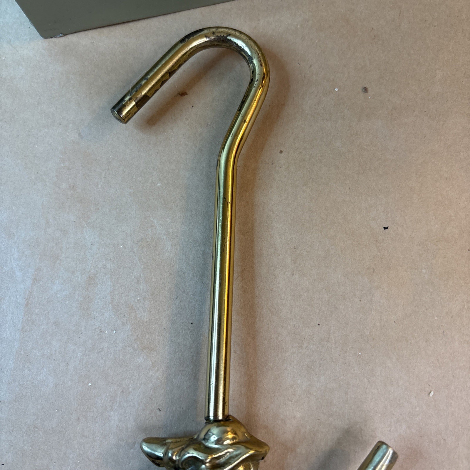 Vintage Brass Witch on Broomstick Fireplace Damper Hook 12” T