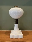 Antique Victorian White Embossed Daisy Milk Glass Oil Lamp