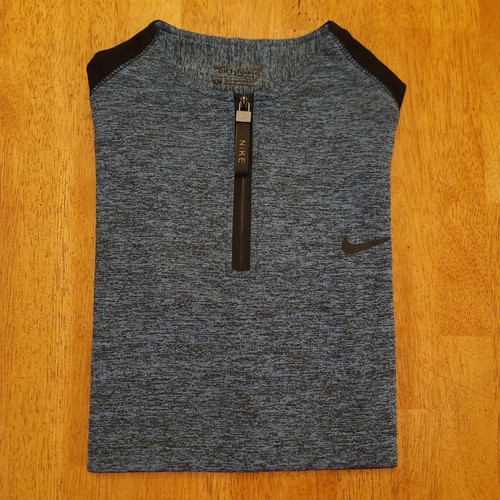 Nike 1/4 Zip Running Shirt Womens Large Short Sleeve Activewear Top Blue & Black - Picture 9 of 16