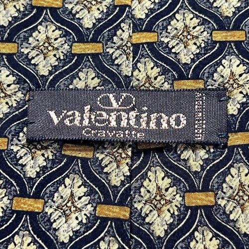 Valentino Cravatte Vintage Men's Tie Made In Italy Grey Gold 100% Silk Necktie - Picture 3 of 8