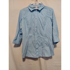 Bobbie Brooks Womens Blue 3/4 Sleeve Button Down Casual Top Size L
