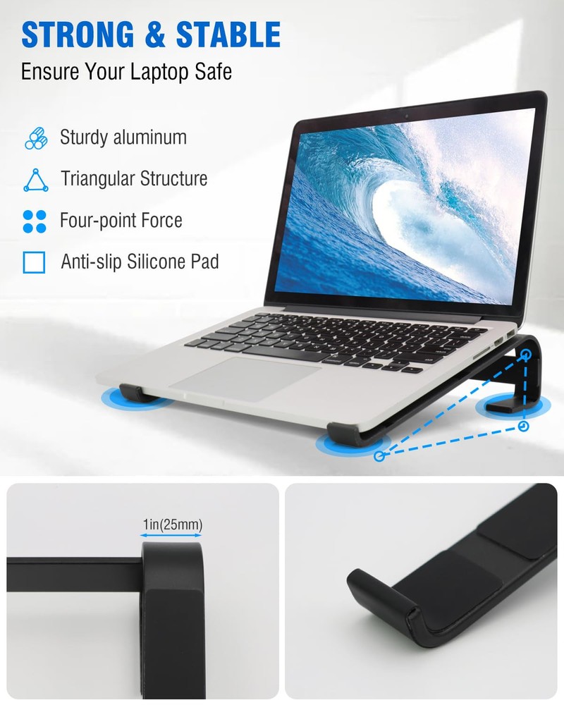 Ergonomic Aluminum Laptop Stand for Desk - Sturdy MacBook Riser with Cooling Vent