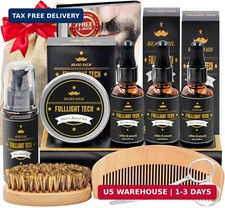 Beard Kit for Men Grooming Care W/3 Pack Beard Oil, Wash, Balm, Comb, Brush, S