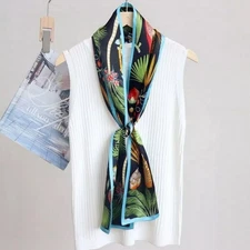 Shawl Palm Tree Print Double Layer Neck Oblong Scarf Black