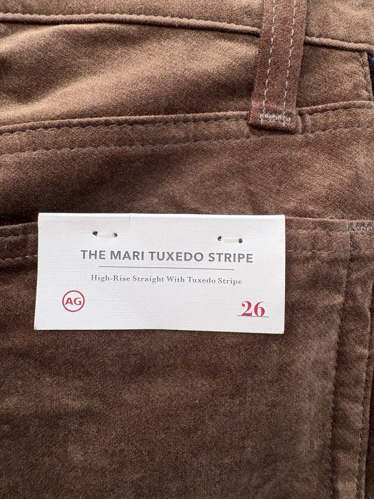 NWT AG Adriano Goldschmied The Mari Tuxedo Stripe Women 26R Pants Brown Velvet thumbnail 6
