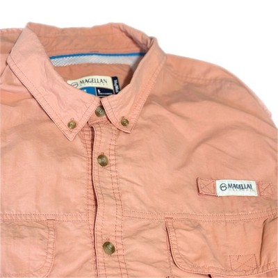 Magellan Fishing Shirt Mens Large Pockets Salmon Pink  Short Sleeve Ventilated