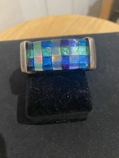 L. MITRISION FOR ANNIE GLASS STERLING SILVER & DICHROIC GLASS ARTISAN BRACELET