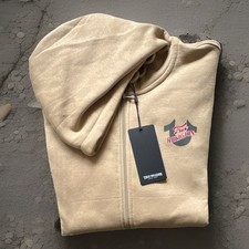 True Religion Men's Full Zip Fleece Hoodie Buddha Graphic Logo Beige Size L