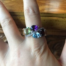 Multi Gemstone Sterling Silver Ring Size 10