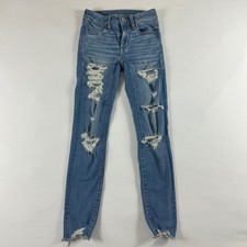 American Eagle Outfitters Womens Size 00 Short Skinny Jeans Distressed Med Wash