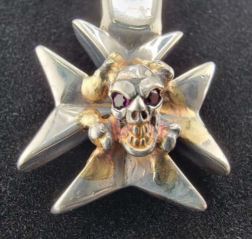 BWL Geldschein Wand Leder, Sterling Silber 925 Totenkopf Templer Kreuz - Bild 8 von 9