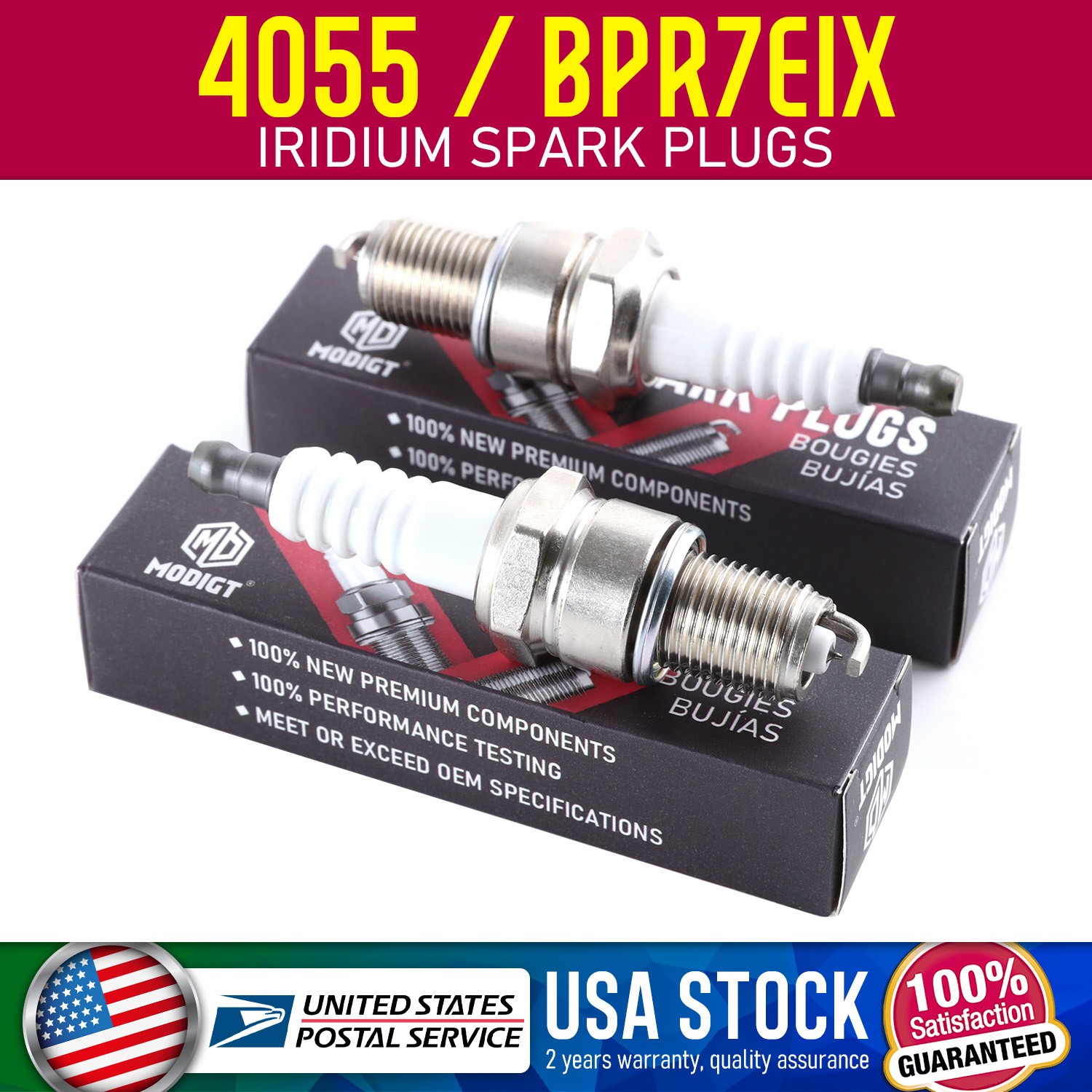 2 PCS of Spark Plugs For NGK Iridium IX 4055 BPR7EIX 4055 BPR7EIX Fit Tune Up