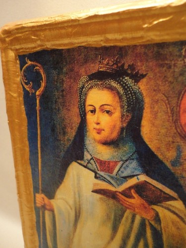 Heilige Mafalda von Portugal seltene religiöse römisch-katholische Ikone auf gealtertem Kiefernholz - Bild 3 von 12