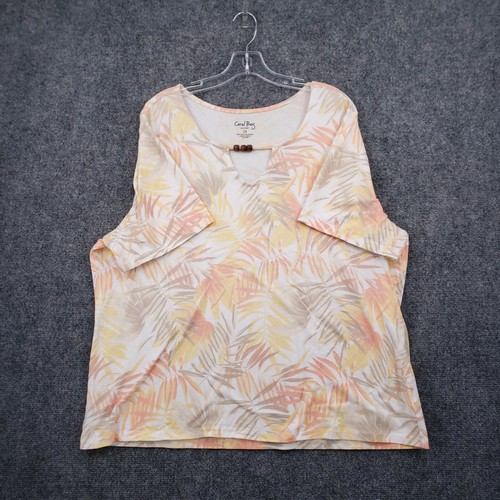 Coral Bay Top Damen 2X plus gelb hawaiianisch Holzperlen Schlüsselloch kurzärmelig