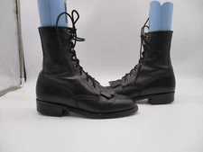 Justin Boots #L506 Black Leather Kiltie Combat Boots Women's Size 5 C Made USA