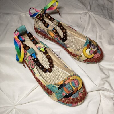 XIRUY Women's Floral Fabric Beaded Ballet Flat Shoes Size 36