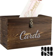 Wood Wedding Card Box, Rustic Wedding Money Case with Lock, Envelope Brown