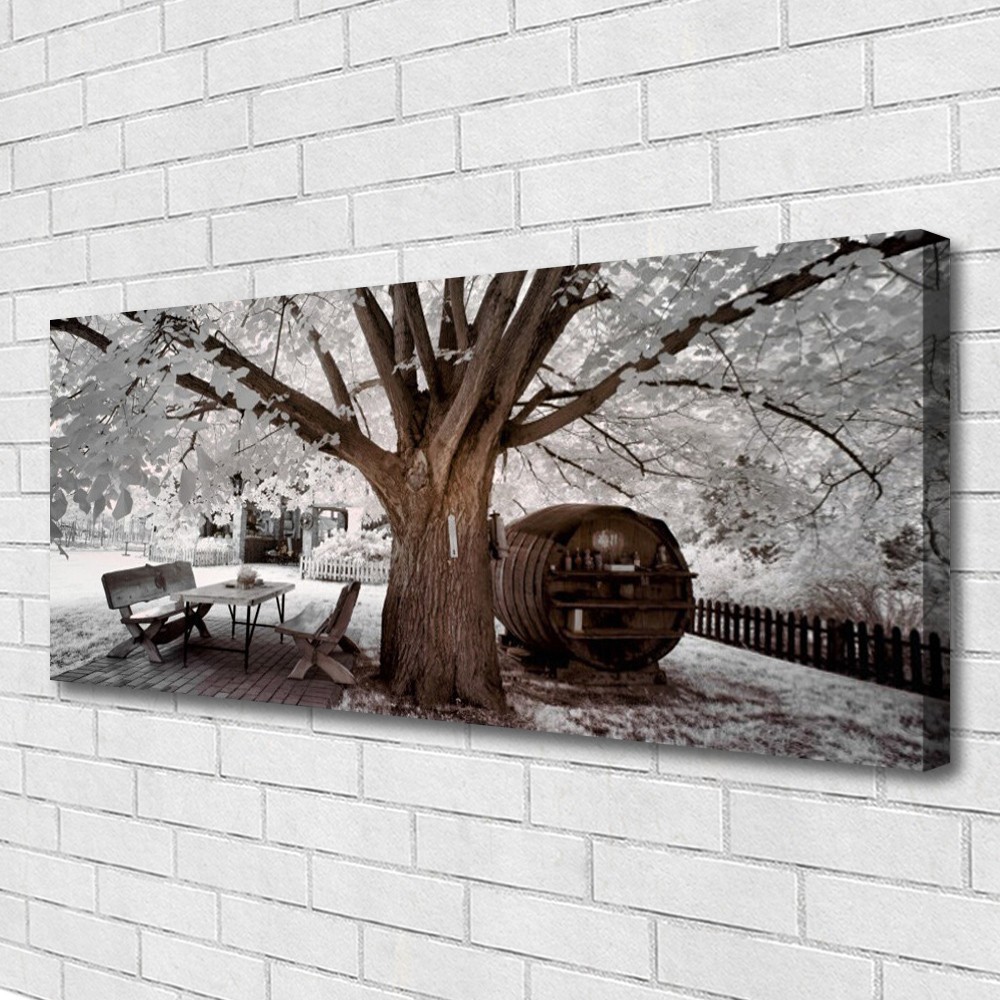 Tableau nature arbre 125x50 anti-reflet pour habiller un grand mur vide de salon