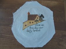 HOMEMADE Embroidered Fabric GIVE US THIS DAY Ready for Hoop 9" Cottagecore