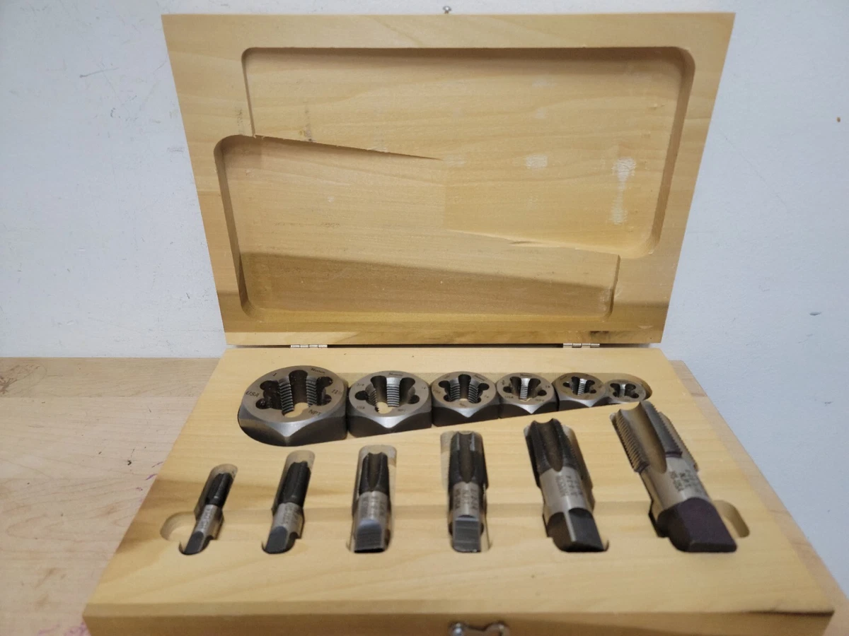 New Irwin Hanson 1923 12 Pc Pipe Tap Die Set Hex Re Thread 1 8