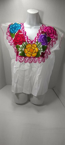 Mexican Floral Embroidered Women's Black Blouse Shirt Peasant Top - 第 1/5 張圖片