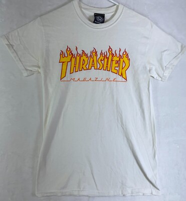 Thrasher Magazine Flame Logo White T-Shirt Y2k 90s Skater Punk Thrash Metal