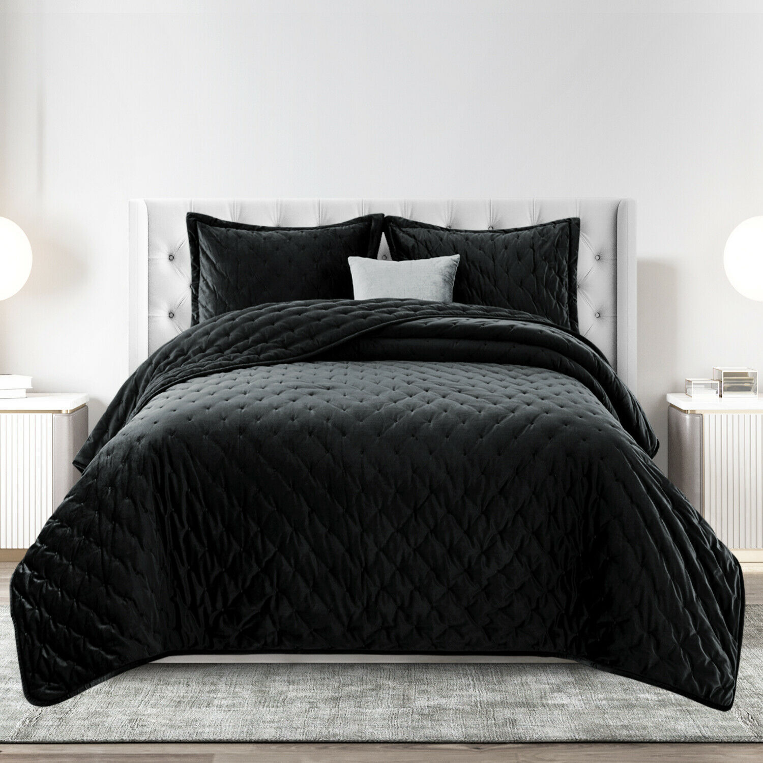 Quilted Crushed Velvet Bedspread Bed Throw Double King Size Luxury