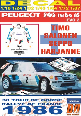 DECAL PEUGEOT 205 T16 E2 T.SALONEN TOUR DE CORSE 1986 DnF (05)