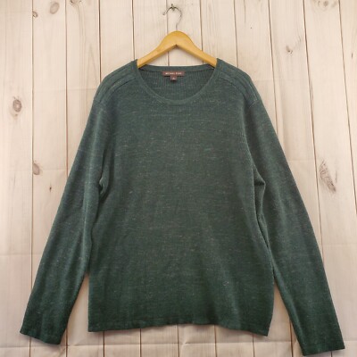 Michael Kors Sweater Mens XL Long Sleeve Wool Blend Green White Pullover 
