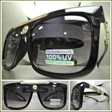 Men's CLASSIC VINTAGE RETRO HIP HOP RAPPER Style SUN GLASSES Black & Gold Frame