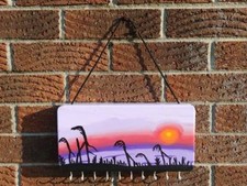Handmade wood hand painted jewelry key dog leash holder with hooks