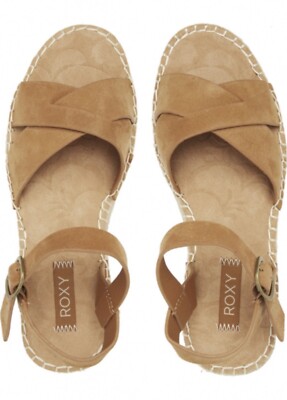 WOMEN'S BROWN ROXY MAYA LEATHER UPPER ESPADRILLE BUCKLE CLOSURE  SANDALS 8 NWT
