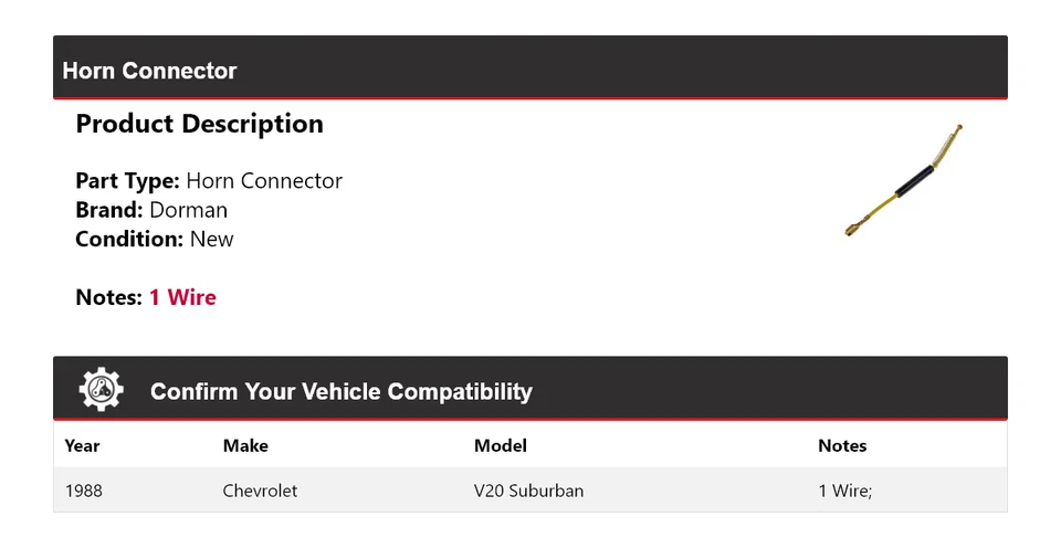 Conector de bocina Dorman Suburban 1988 Chevrolet V20 Foto 2 de 4